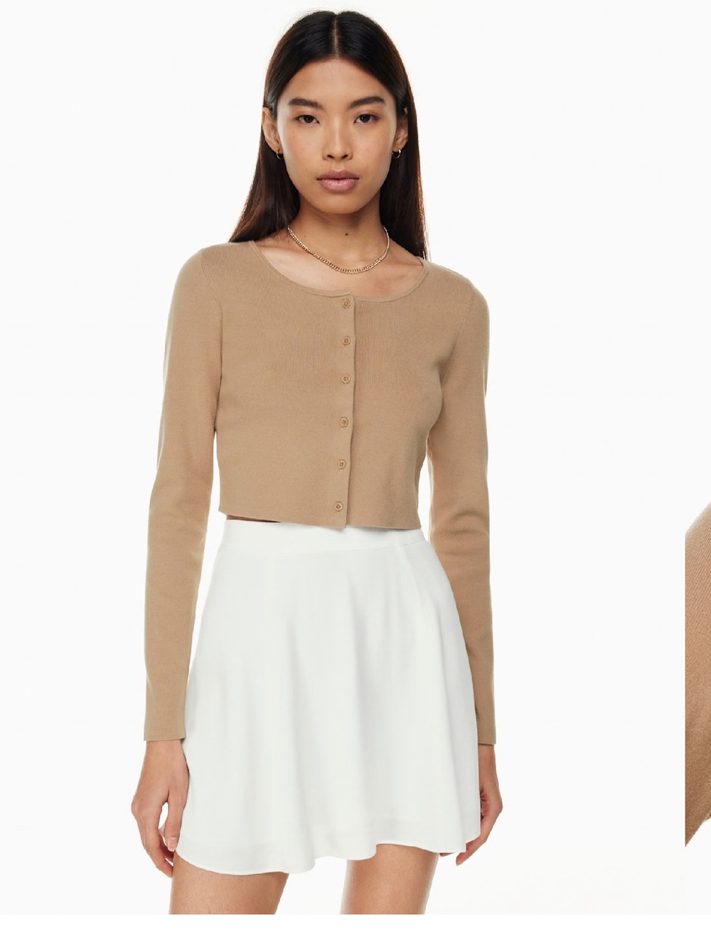 Aritzia Izzy Cropped Button Cardigan - Camel Tan